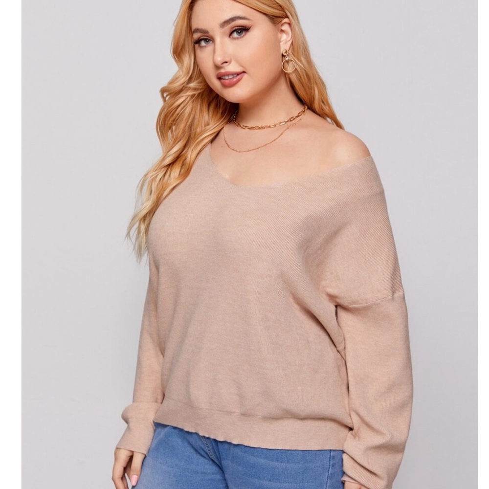 Plus V Neck Shoulder Drop